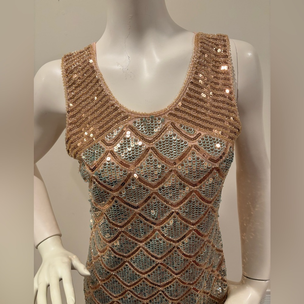 Pronto USA Sequin Mermaid Art Deco Scallop Dress, rose gold and blue, OS - Picture 3 of 14